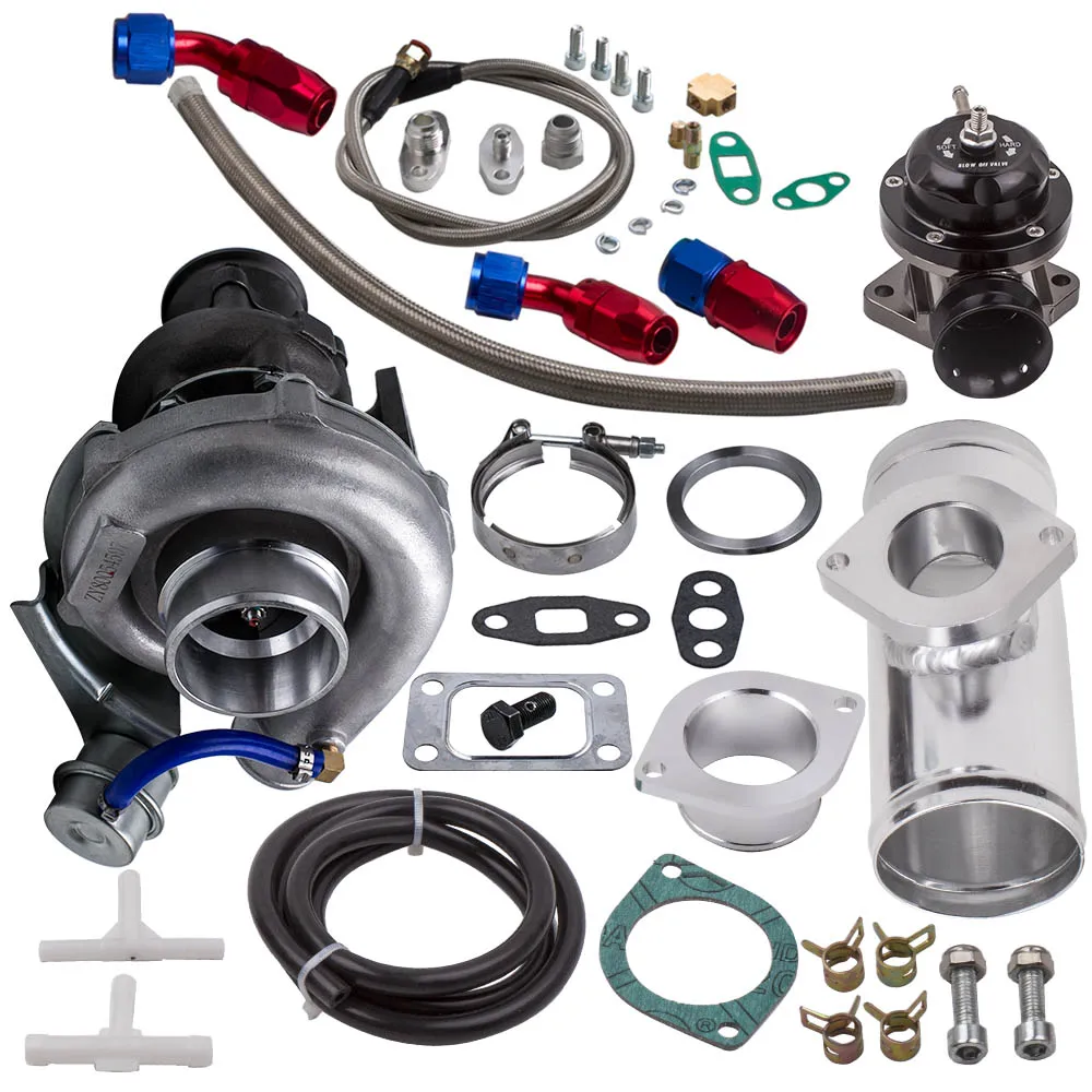 T3 T4 T3/T4 T04E Universal Turbocharger Kit V-Band 400+Hp Internal Wastegate Oil Return Feed Line Bov 0.63 Kit