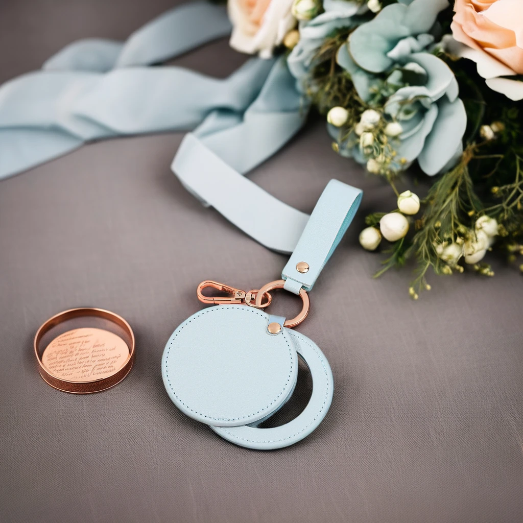 Round Pu Leather Makeup Mirror Keychain Carry-on Rotating Leather Mini Mirror for Travel Portable Keychain with Mirror