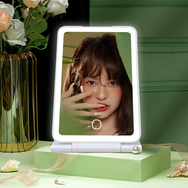 Custom Logo Rechargeable Ultra Thin Portable Makeup Vanity Mirror with 3 Color Led Lights Beauty Ipad Mirror