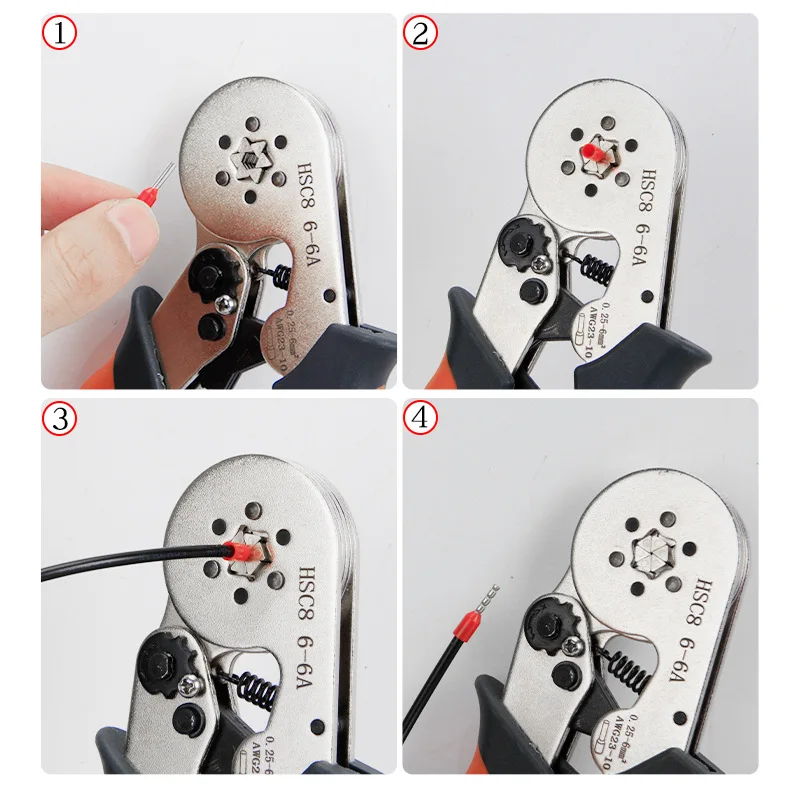 23-7AWG Quadrilateral Ratcheting Ferrule Crimping Plier 0.25-10mm Steel Wire Crimper Tool  Connectors