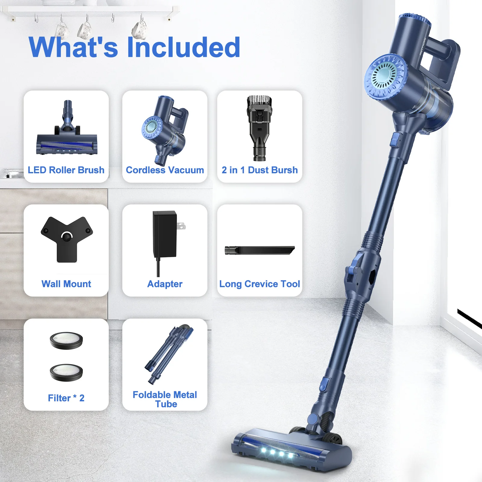 Vacuum Cleaner Wireless 2024 PRETTYCARE W400 20000pa Suction Led Headlight Smart Stick Upright Handheld Vacuum Cordless for Home