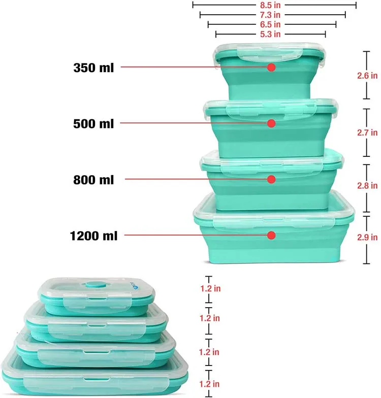 kitchenware 4 pcs per set rectangle folding bowl Kitchen utensils collapsible bowl set with lids