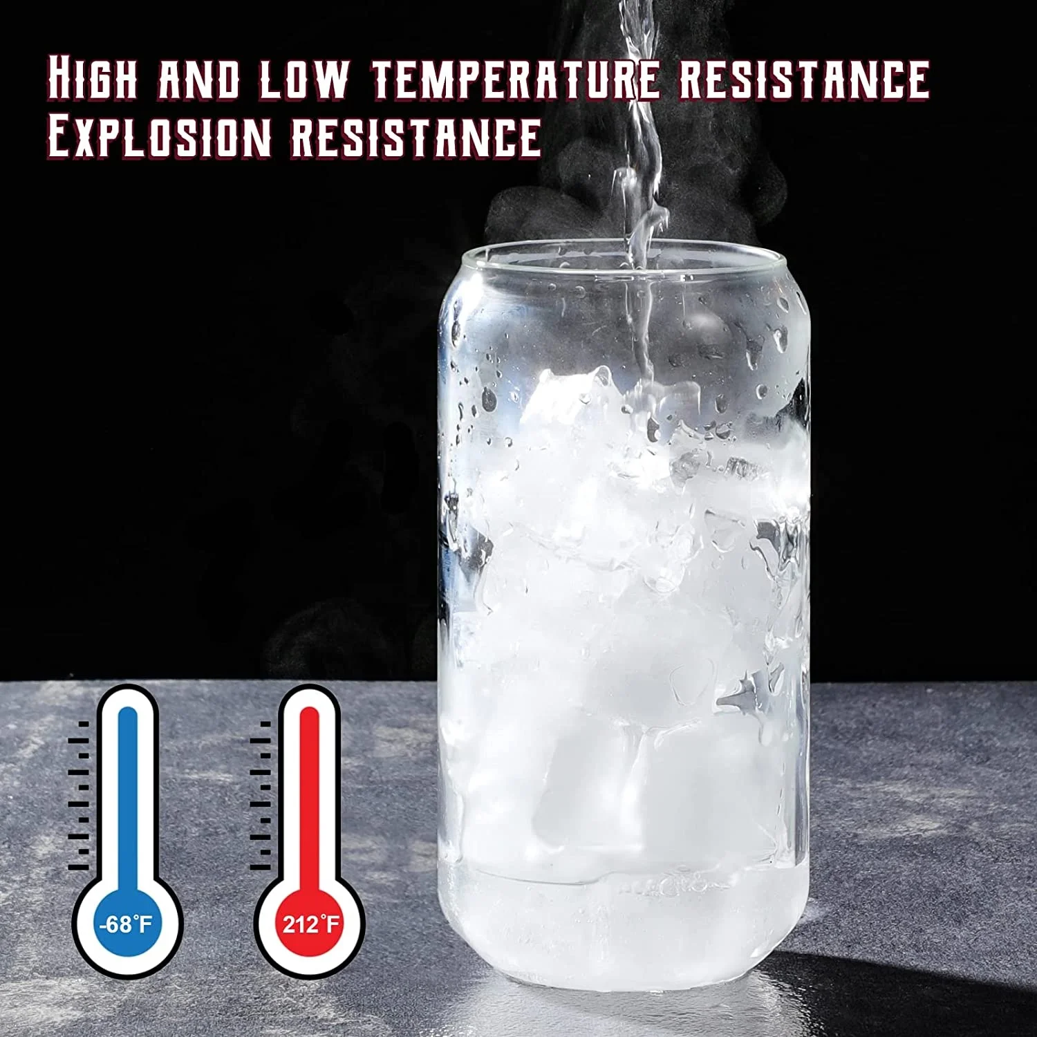 Drinking rounded rim 16oz Can Shaped Glass Cups with 4pcs reusable Glass Straw and 2 Cleaning Brushes