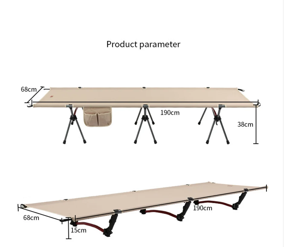 Aluminum Camping Cot Adjustable Height Sleeping Cot Folding Camping Bed Ultralight Compact Travel Fabric Foldable Bed Oxford