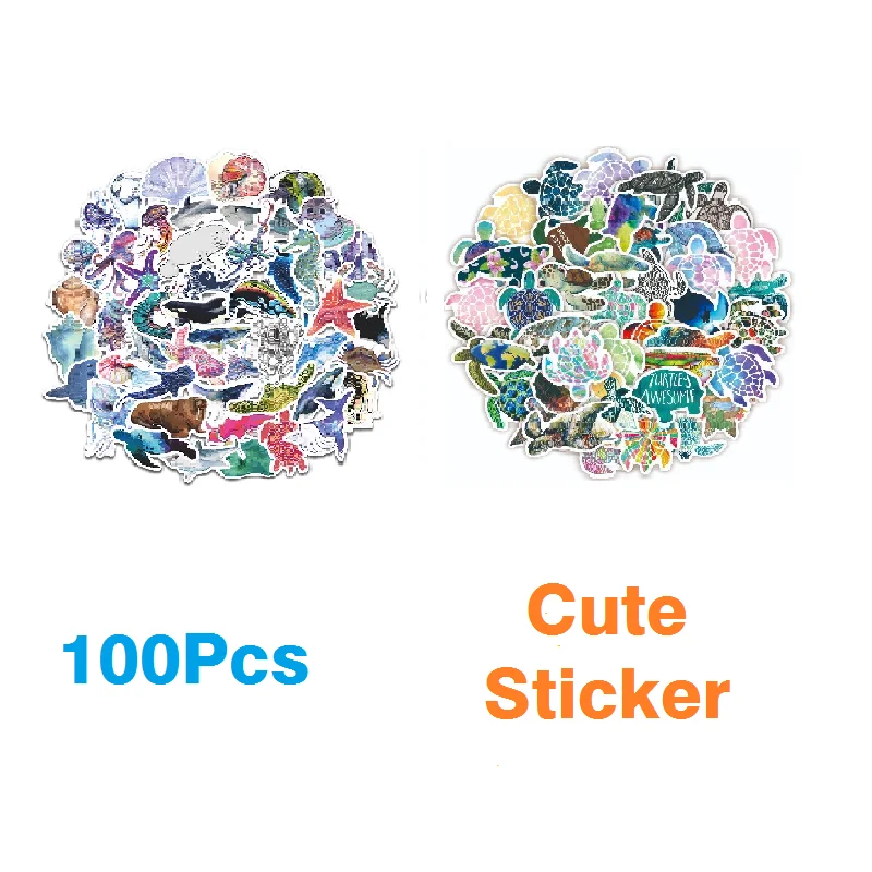 100 PCS Marine life animals cute vinyl Cartoon  waterproof Stickers Custom for Laptop