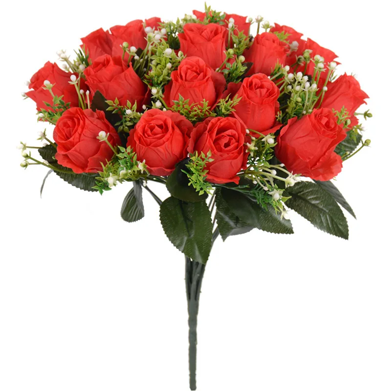 18 Heads Artificial Bridal Rose Flowers Silk Roses Wedding Rose Bouquet