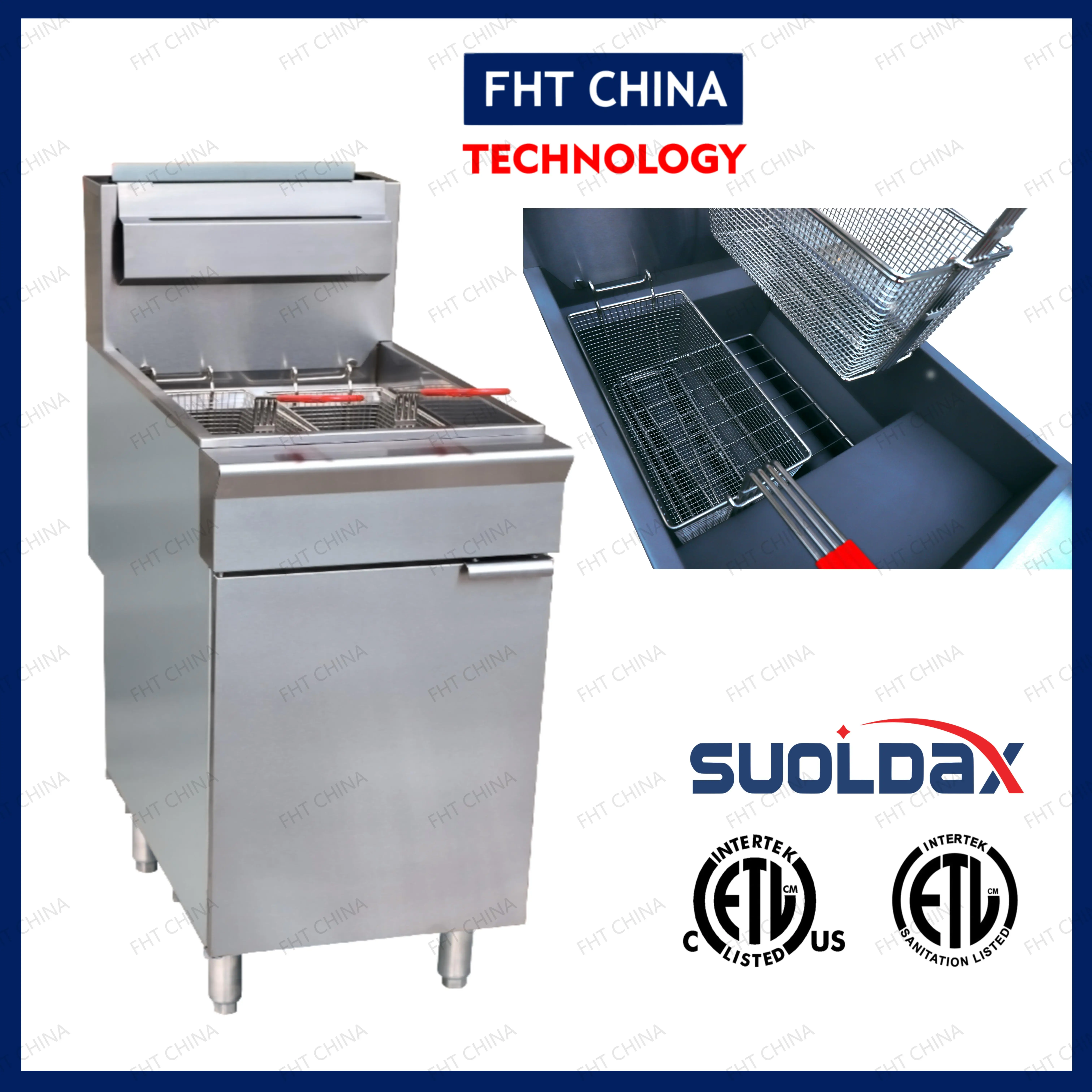 ETL Certificate Restaurant Commercial 25L Double Gas fat fryer , potato chips deep fryer machine for wholesale