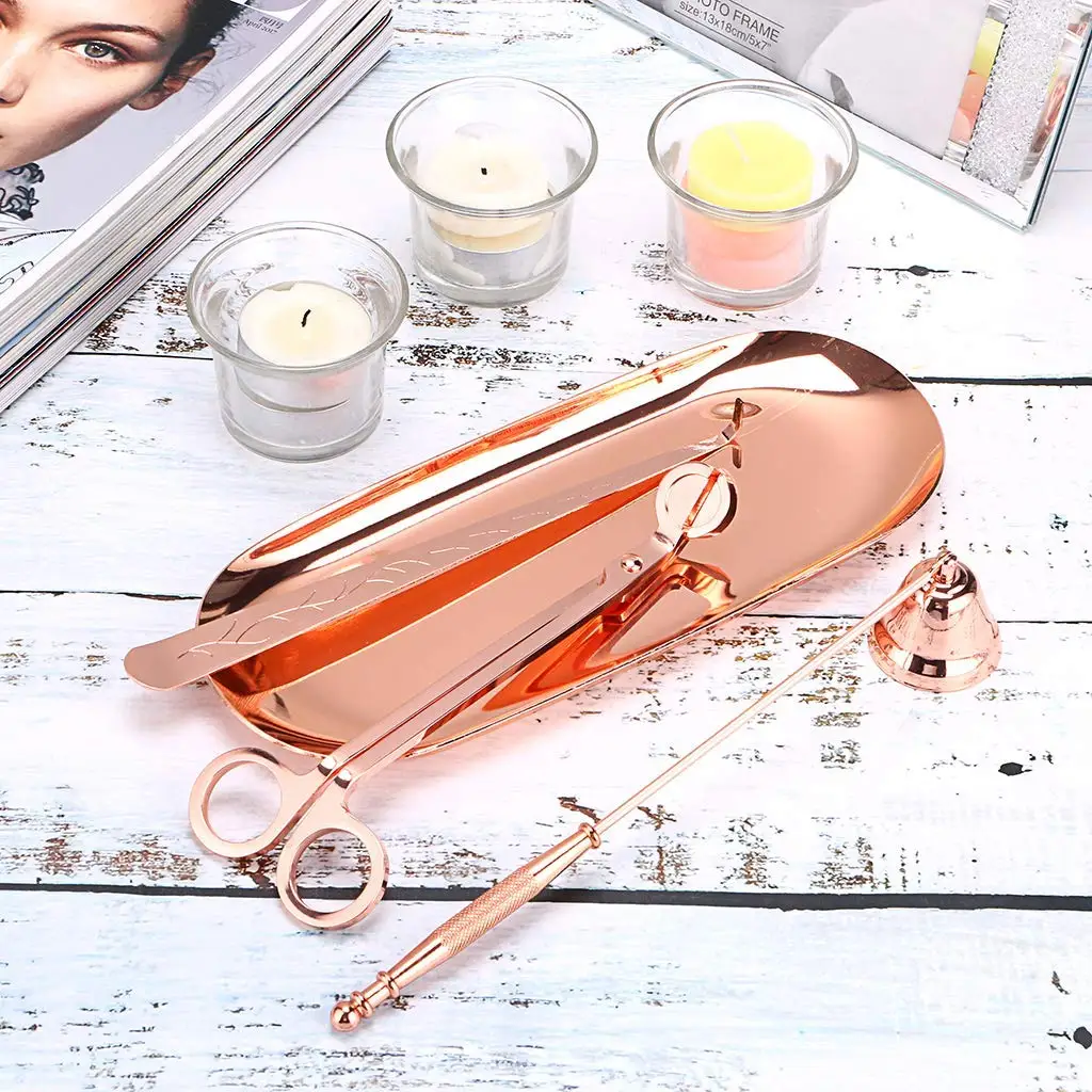 High quality 4pcs wick trimmer stainless steal wick trimmer rose gold wick dipper brass candle snuffer for Bar restaurant
