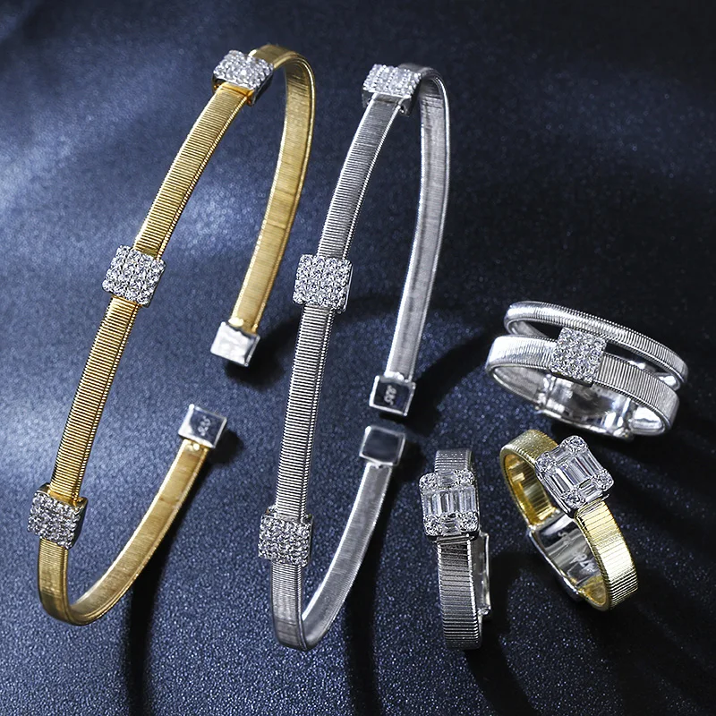 dainty zircon bangle 2024 trend sterling 925 silver tubogas bracelet stretch rope italian women 18k gold bangle wholesale