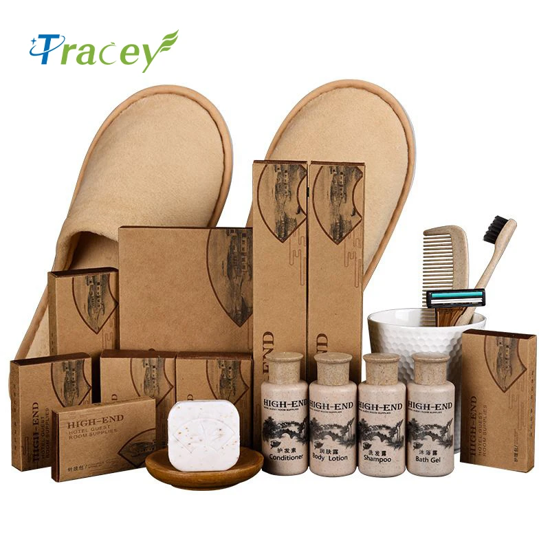 Custom Luxury OEM 5 Star Disposable Biodegradable Eco Friendly Guest Toiletries Kit Accessories Set for Bathroom Hotel Amenities