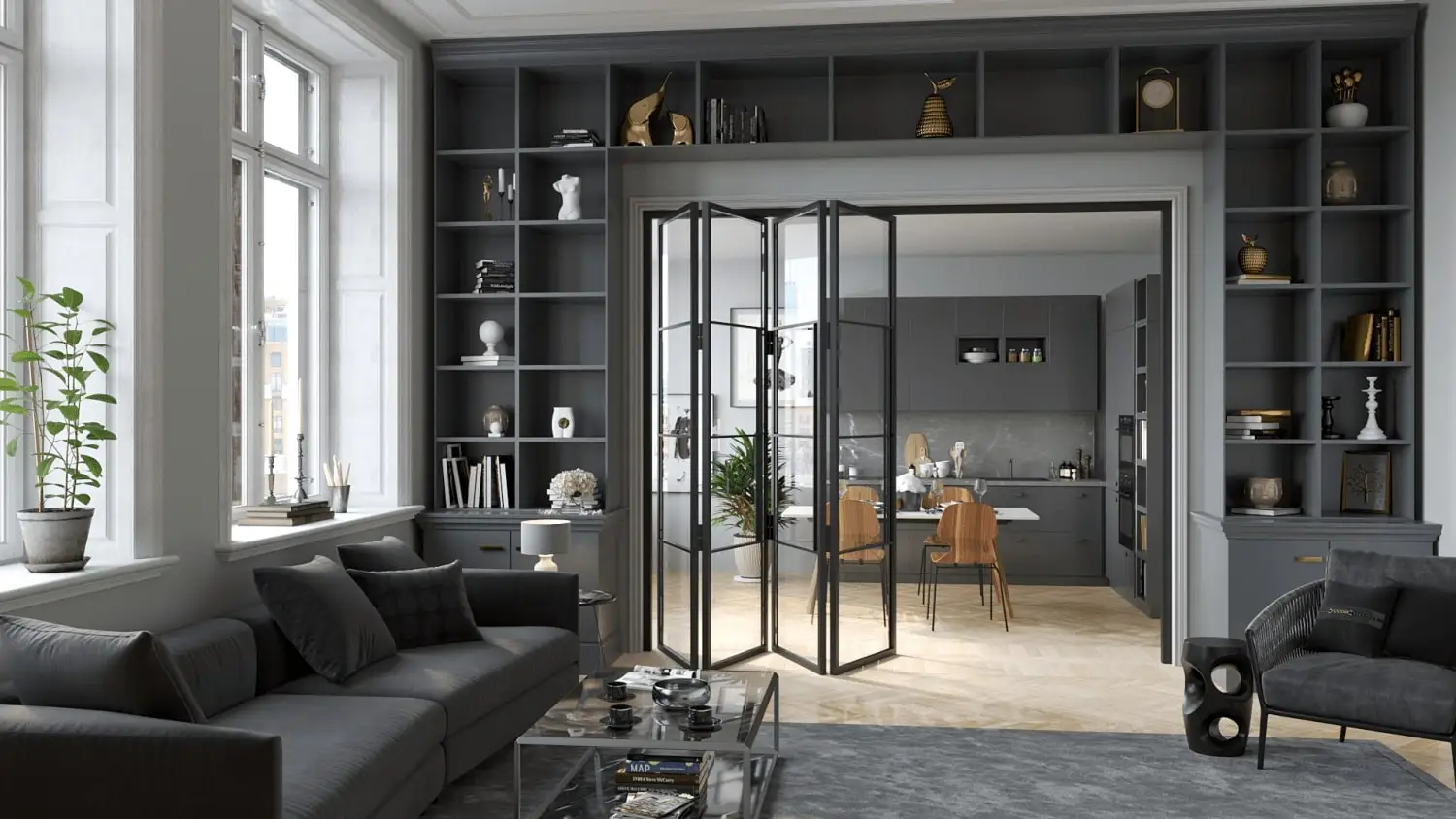 Super quality Built in Blinds/Shutter Double/Triple Glazed metal accordion doors