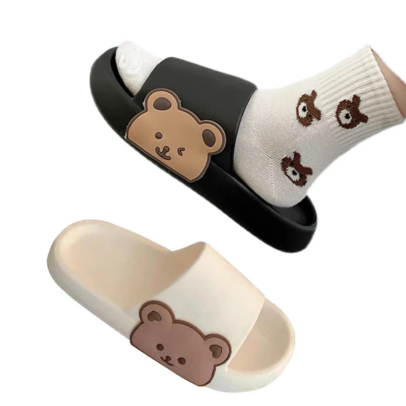 2021 Unisex ins style new comfortable cute fashion bear beach flats slippers slides for women ladies slippers trendy black
