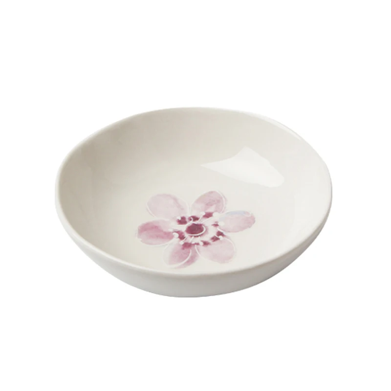 Ceramic Soy Sauce Dishes White Stoneware Dip Dish Small Saucer Plate With Flower Design For Restaurant