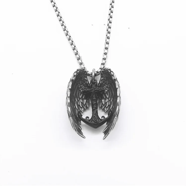 Wholesale tarnish free jewelry gold plated stainless steel wing anchor pendant necklaces