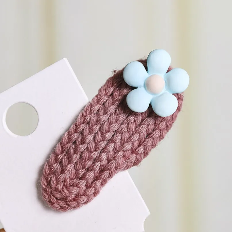 Симпатичные Детские осенне-зимние теплые шерстяные вязаные крючком заколки для волос BB милые заколки для волос Вязаные Цветочные заколки для девочек