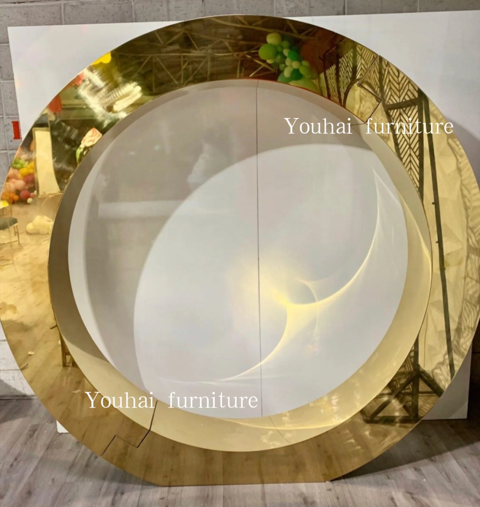 Floral Ring Golden Round Acrylic Arch Structure Circle Backdrop For Event Decor