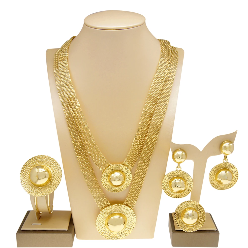 Zhuerrui Ethiopian Italian Gold Design Jewelry Set Hat Double Necklace Jewelry Set Women Party Dating Gifts Jewellery Set H00244