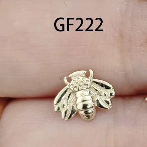 Calendo  Jewelry  14k Solid Gold Bee Threadless Labret  End With Stainless Steel Pin  Piercing Earring  Threadless Top