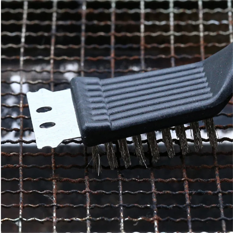BBQ Cleaning Brush Grill Brush and Scraper Strong Plastic Handle BBQ Copper Wire Barbecue Cleaning Brush Black Color