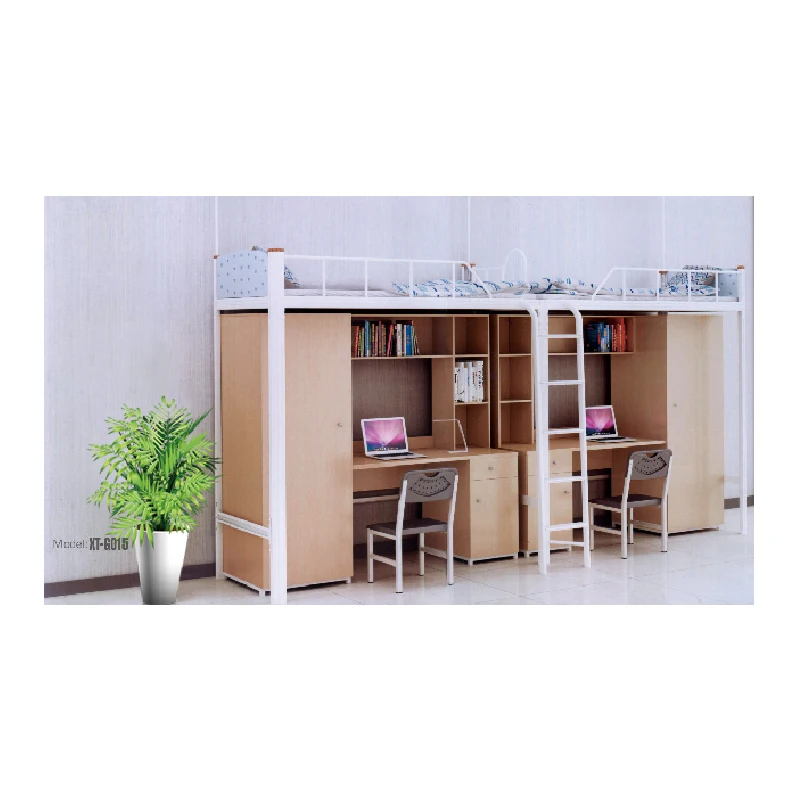 University School Twin Over Metal Frame Dormitory Bunk Bed With Desk And Wardrobe