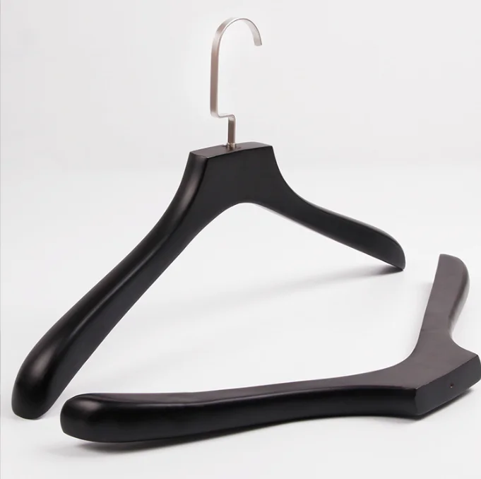 Store Custom LOGO 2 Piece Set Top Bottom Coat Pant Deluxe Black Wooden Hangers For Cloths Suit Hangers