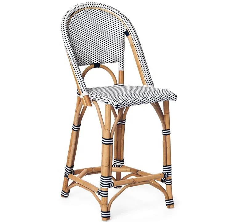 Bistro counter stool PE rattan aluminum frame for bar restaurant outdoor classic retro french style furniture high leg bar chair