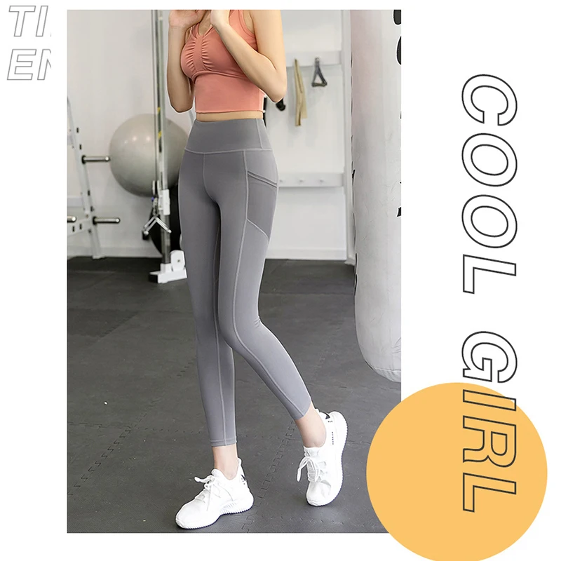 High Quality Exercise fitness running butt lift high waist stretch tight Yoga pants Leggings For Women With Mesh Pocket