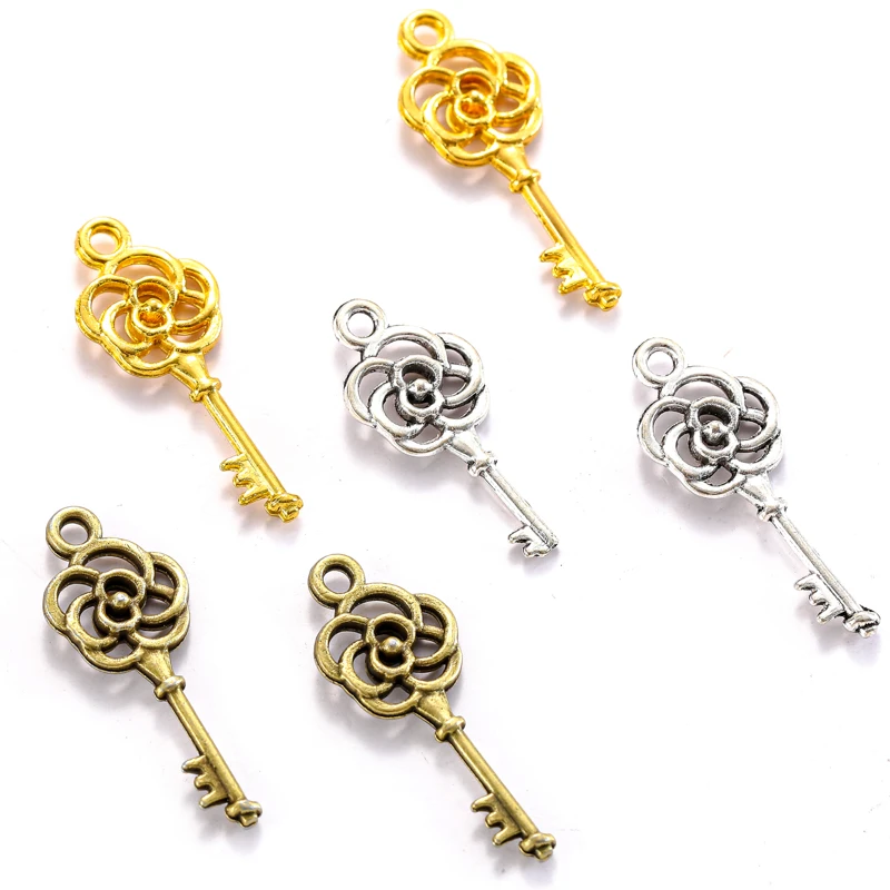 3 color Antique silver color Metal key Charms Pendants For Jewelry Making Diy Handmade Jewelry 28*11mm O240