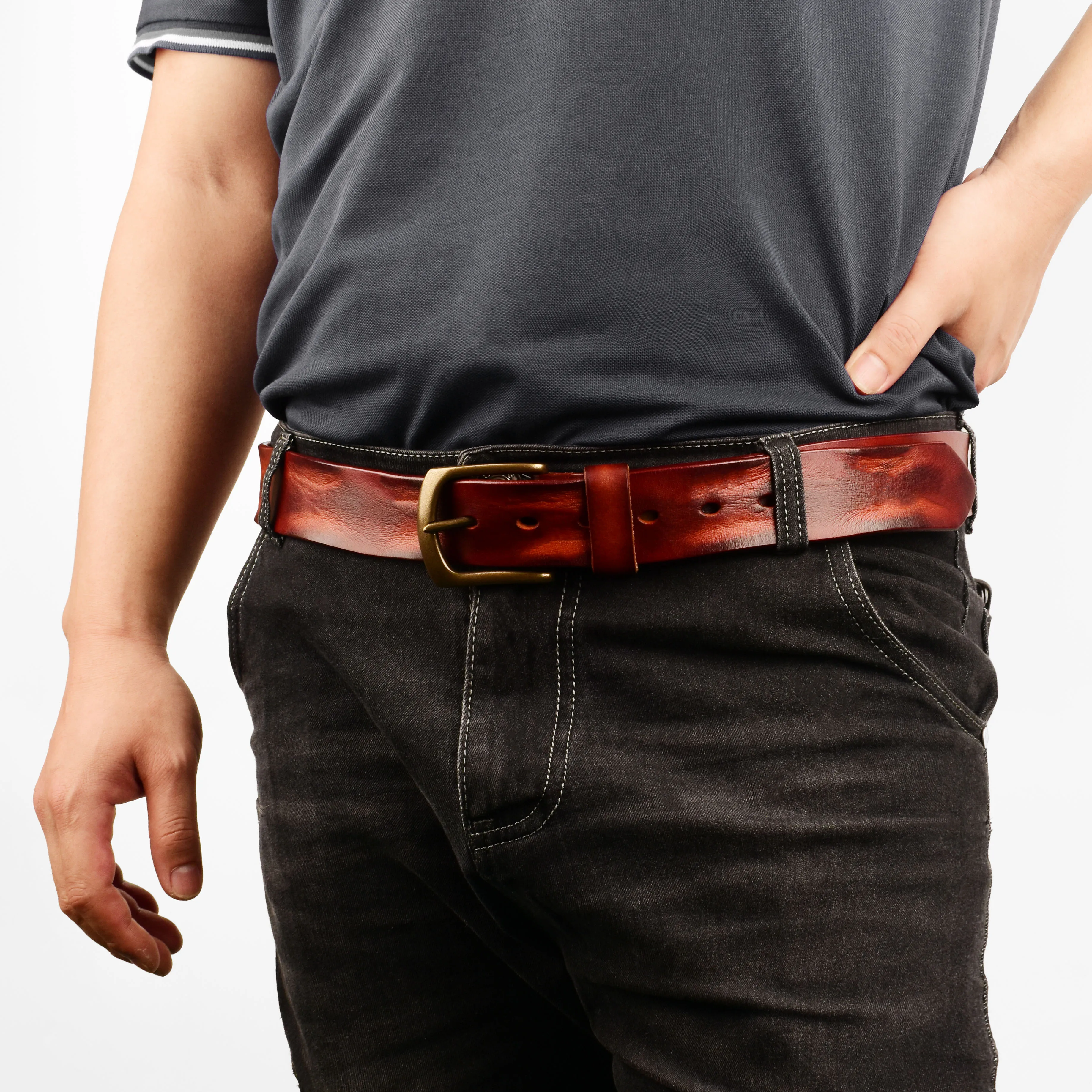 Global  full  grain embossing genuine  leather belt