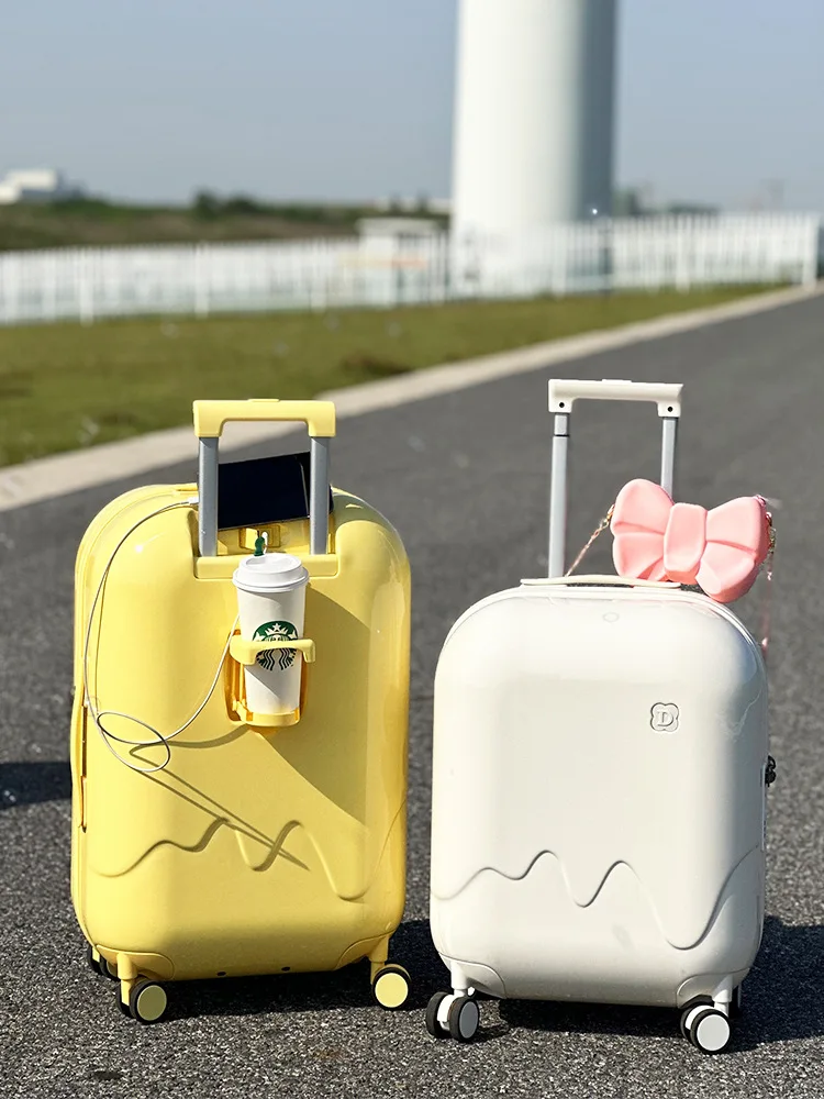 Unisex PC Spinner Wheel Suitcase Thickened Polychrome Cup Holder Explosion-Proof Zipper Anti-Damage 20/24/26/28inch
