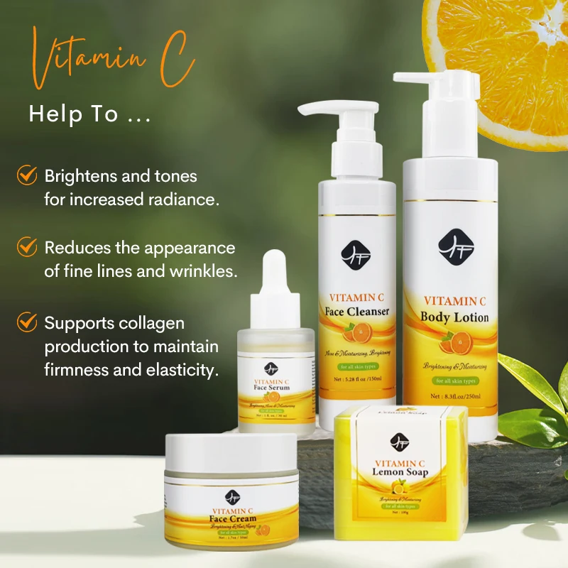 private label face skin care beauty cosmetics new vitamin c skincare set with face serum wash cream body lotion soap