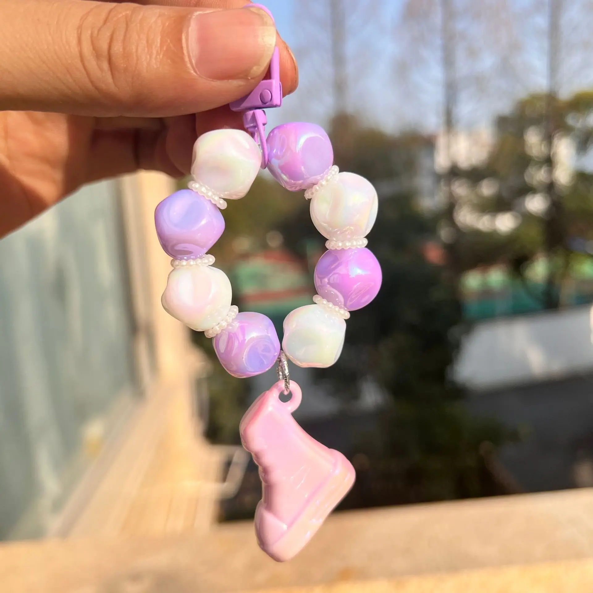 Lilangda Ins Style Electroplated Bead Chain Key Bowknot Phone Pendant Headphone Case Charm Bag Decor Car Ring Gift