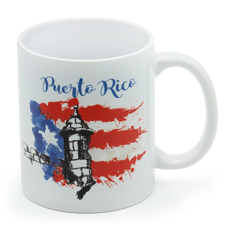 Puerto Rican Hot Selling Ceramic Coffee Cup American Stars And Stripes Coffee Mug With Ceramic Spoon