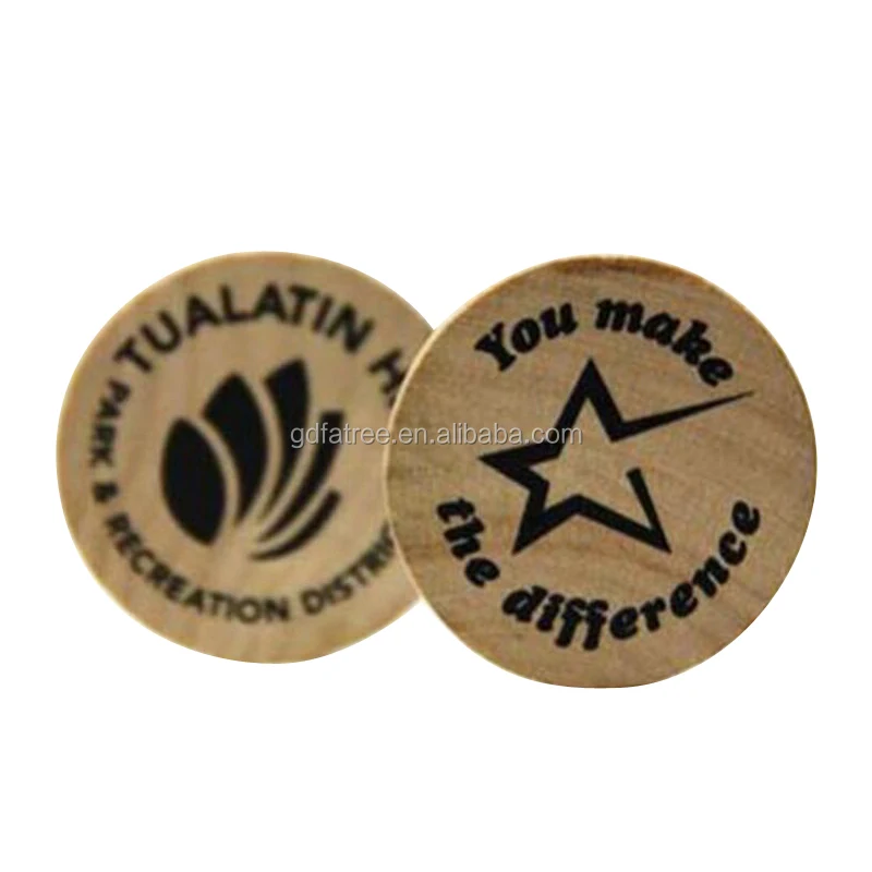 Custom Logo Laser Engraving Round Wood Natural Unfinished Wood Tokens