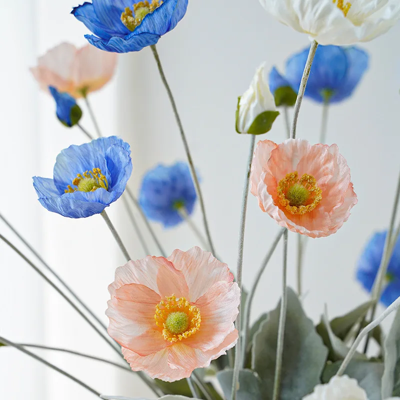 Cheap Price 60cm Silk 4 Heads Fake Poppy Flowers Real Look Artificial Poppy Flower for Home Decor