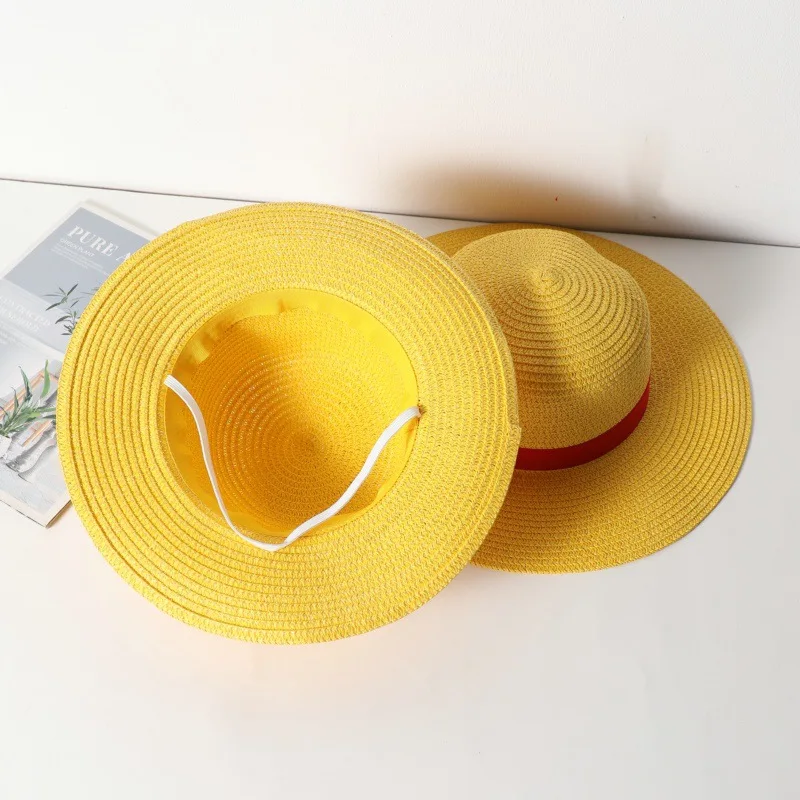 Wholesale Straw Hats for Adults Children Anime Cosplay Paper Straw Sun hat with Red Ribbon UPF 50+ Outdoors Beach Cap