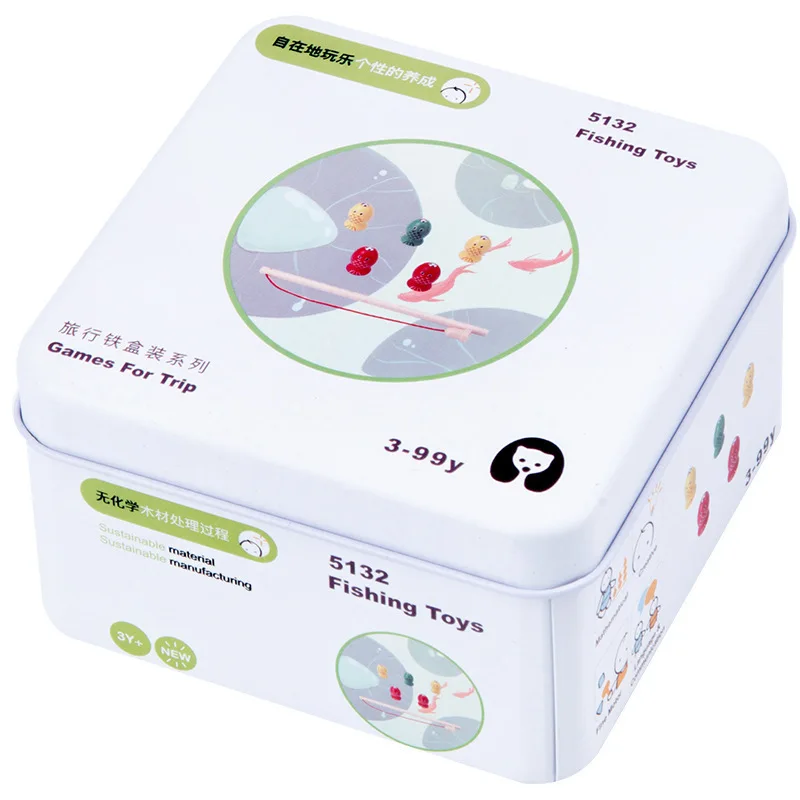 Wooden Travel Iron Scare Box Toys Educational Pocket Kids Games Fishing Toys