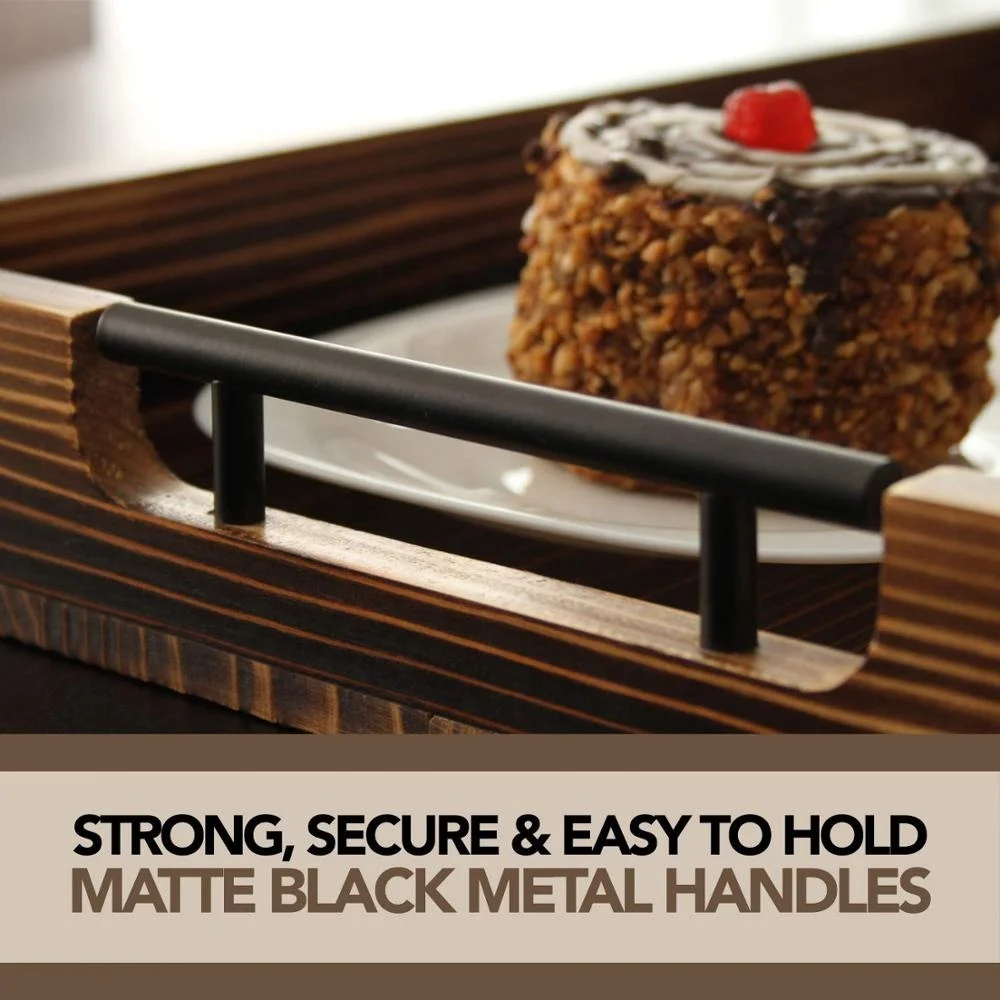 Large Wooden Serving Tray with Metal Handles Includes Set of 4 Coasters This 20x14 Ottoman Tray Known as Coffee Table Tray Decor