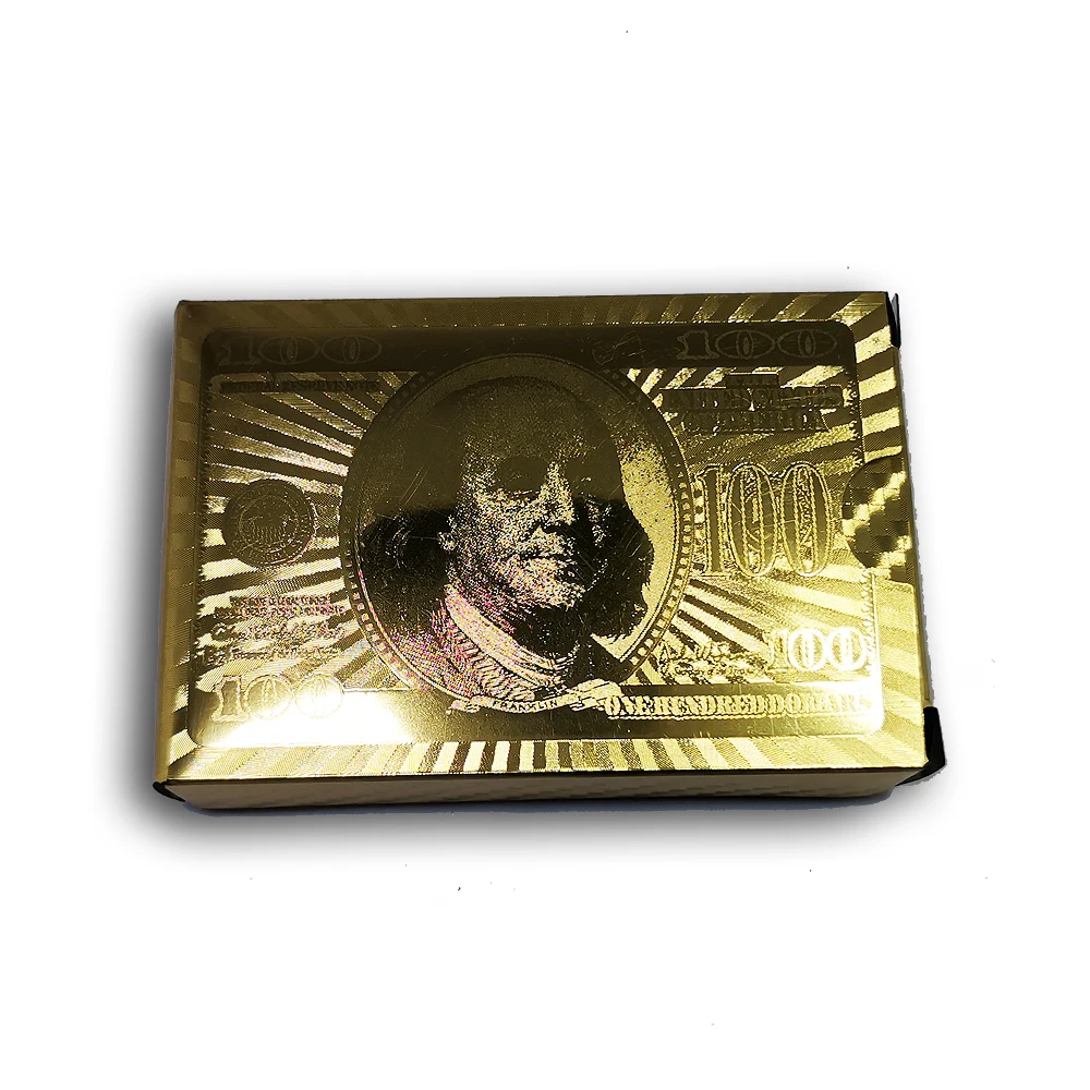 Durable Waterproof Plastic Playing Cards Gold Foil Poker US Dollar 24K Gold Foil Plated Playing Cards Deck Gift 500 Euros