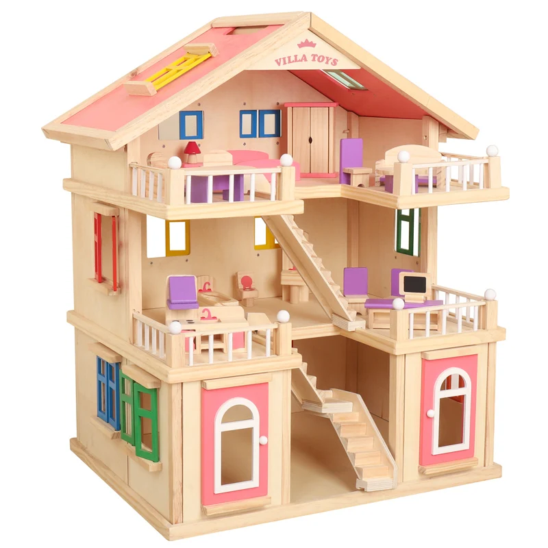 Baby Role play game toys 3 Floors Girls Petend Play house Game Kids Big Wooden Doll House For Children kids toddler