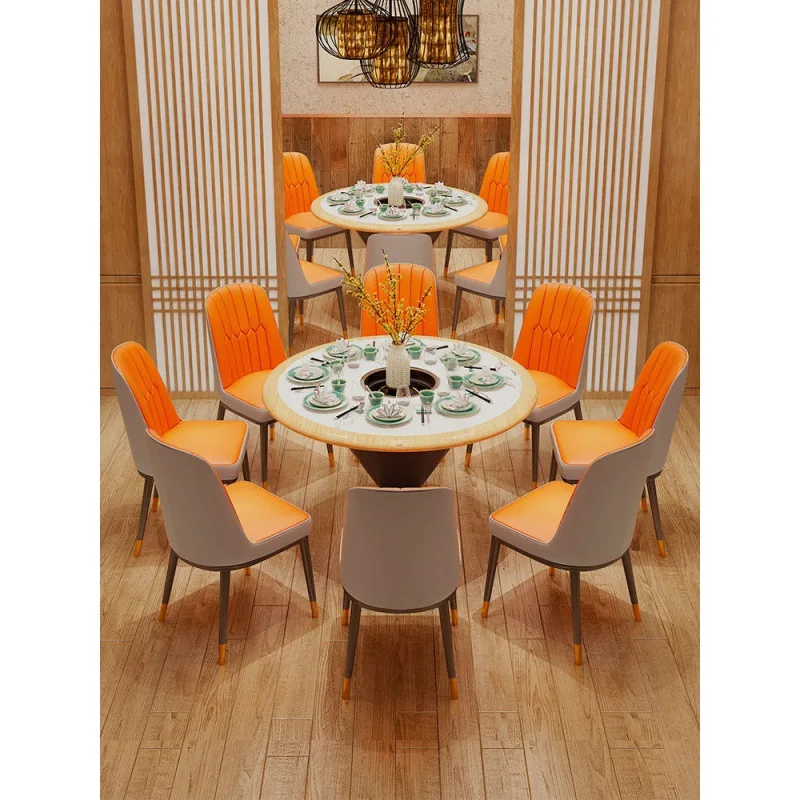 Solid wood rock plate hot pot table commercial barbecue restaurant restaurant Marble table and chair combination card seat