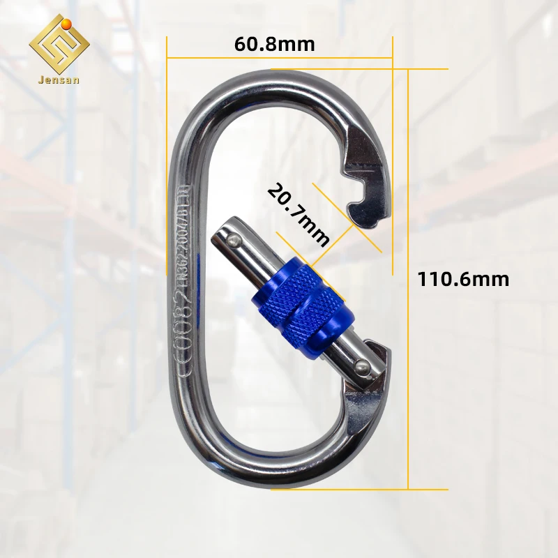 Jensan Custom Logo High Quality 25KN Oval Steel Carabiner Climbing Hook for Fall Protection Connection Ring Jinsong Carabiner