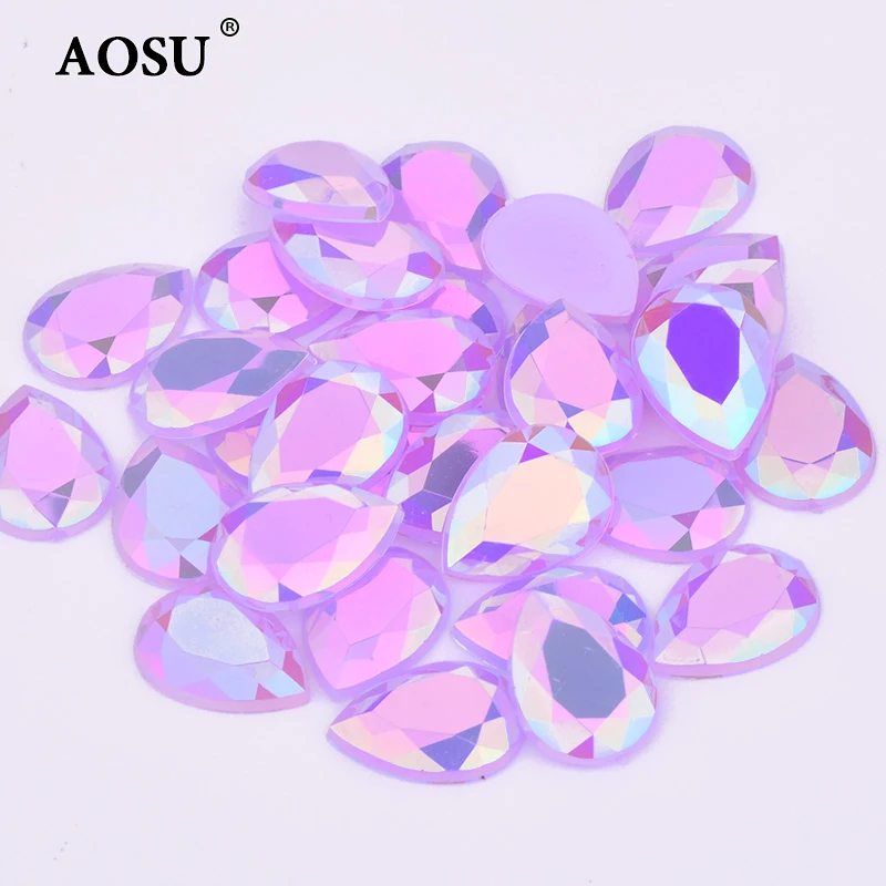AOSU 13*18mm Acrylic Drop Stones Aquamarine AB Flatback Strass Neon Non Hotfix Crystals For Craft