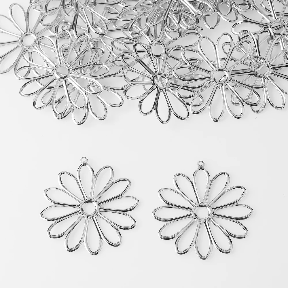 Zhubi 45MM Daisy Flower Metal Patches Headwear Connectors for Garment Decoration Sun Catcher DIY Jewelry Accessories