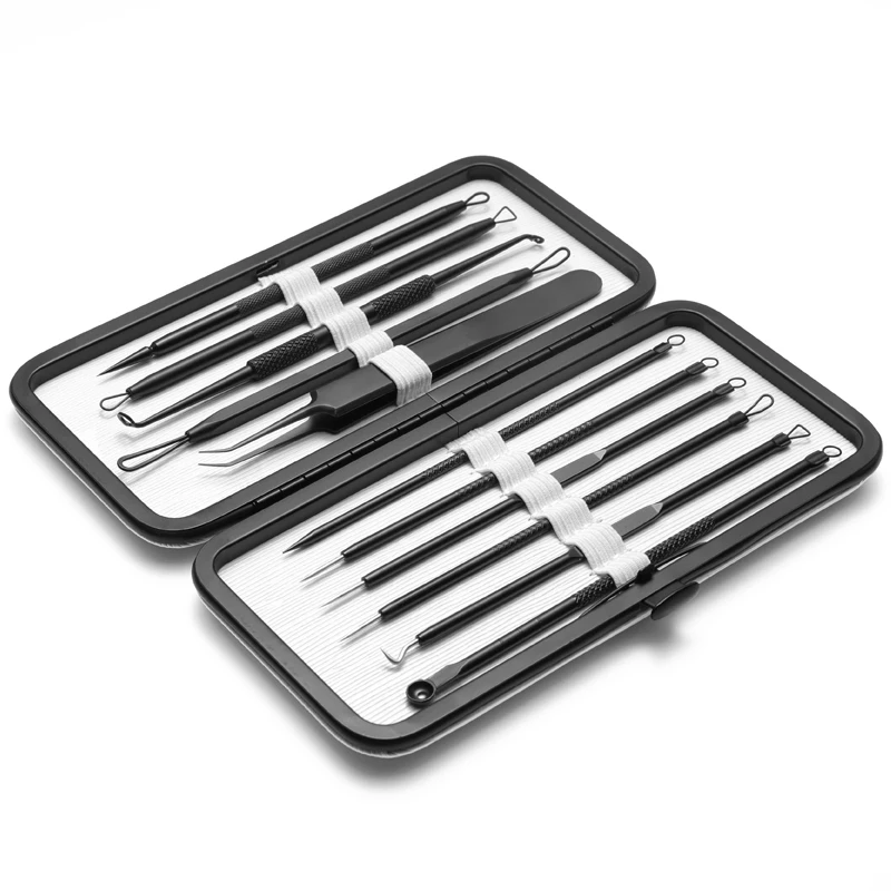Pimple Blackhead Remover Extractor Tool Kit 11 in 1 Professional Safe Treatment White Head Acne Blemish Comedone Removing