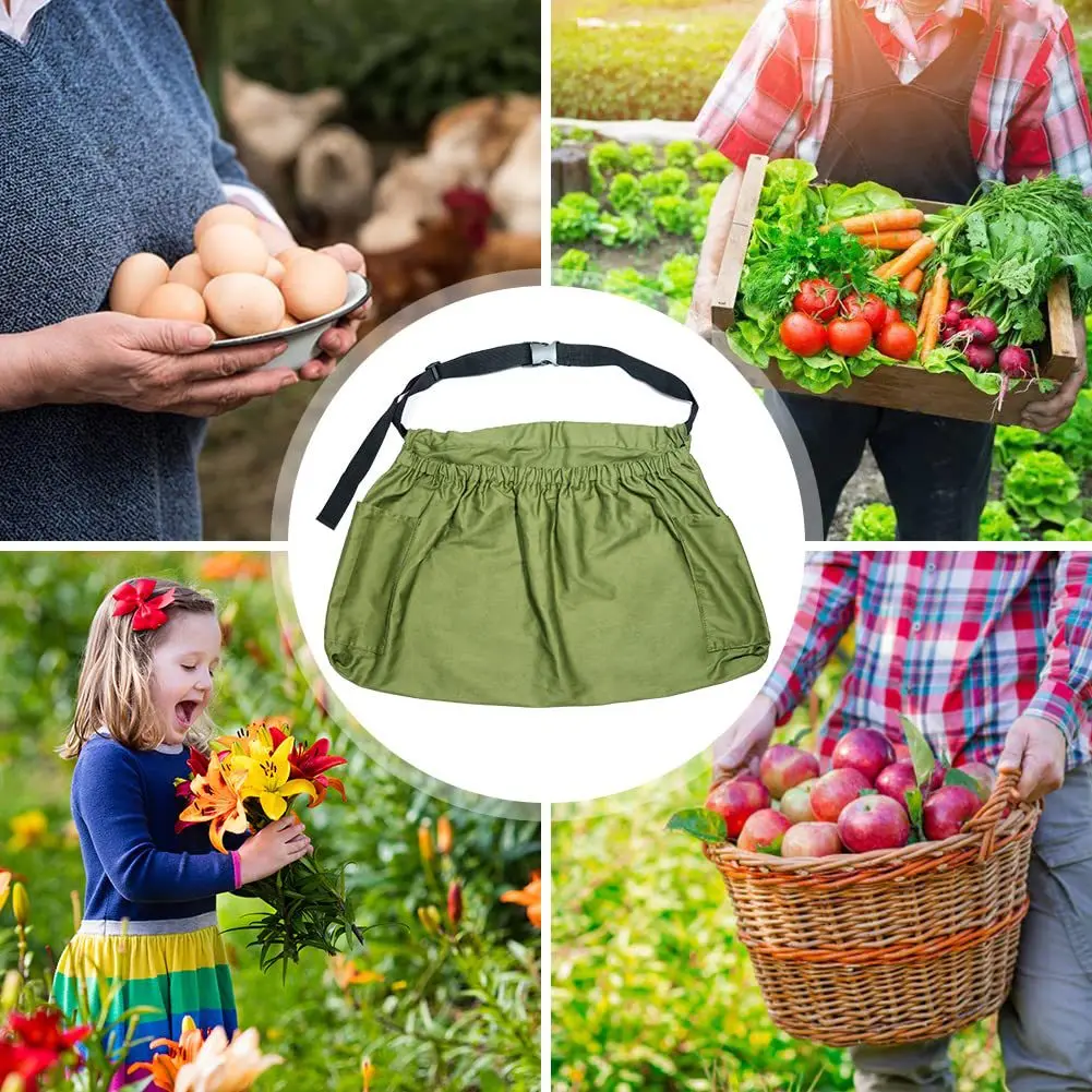 Half Waist Picking Garden Harvest Apron Linen Weeding Gardening Apron with Pockets Picking Fruit Cotton Linen Garden Waist Apron