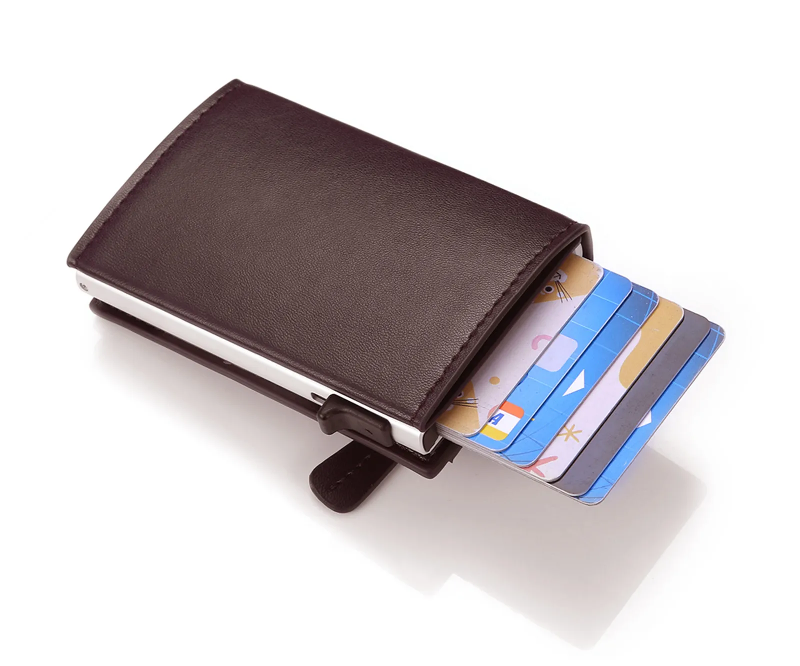 
2020 Trendy Colorful PU Leather Metal RFID Blocking Money Clip Front Pocket Card Holder 