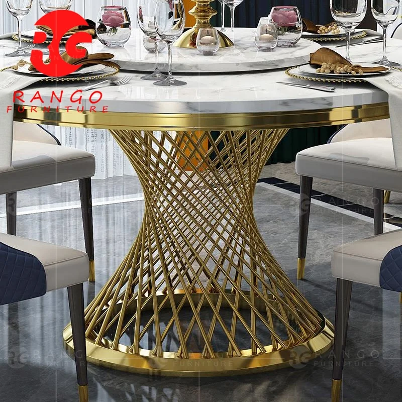 Gold and rose gold metal legs marble top kitchen table dining table round table for 6 people