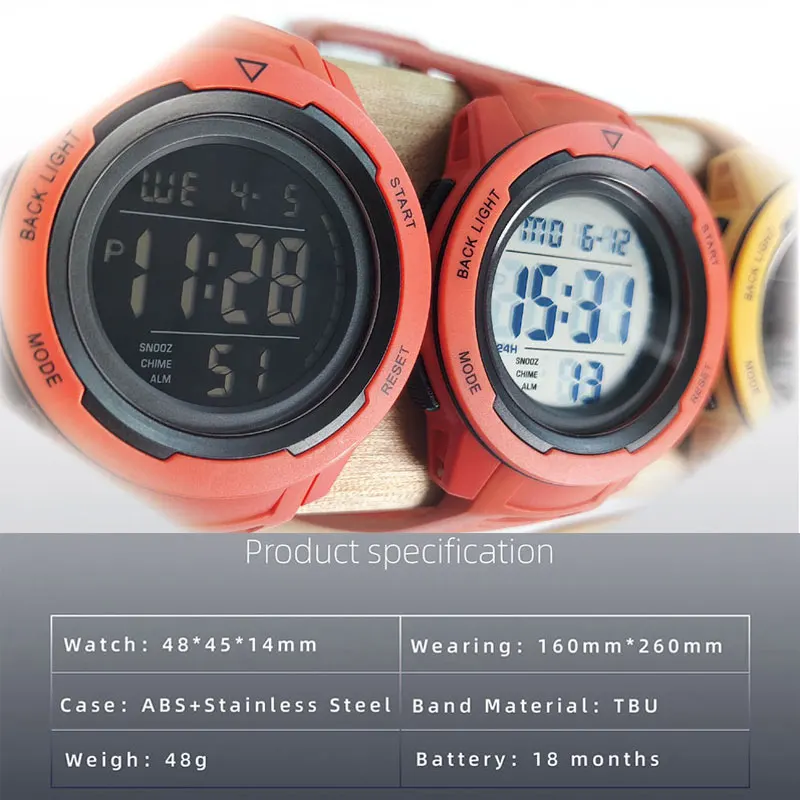 Waterproof Dual Time Sport Digital Watch With Alarm Stopwatches Timer
