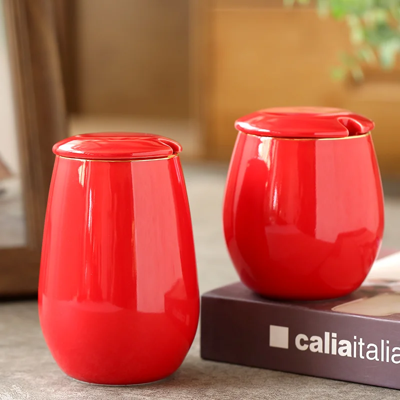 Chinese factory product hot selling wholesale 250ml 330ml no handle cup custom logo red ceramic tea cup with lid
